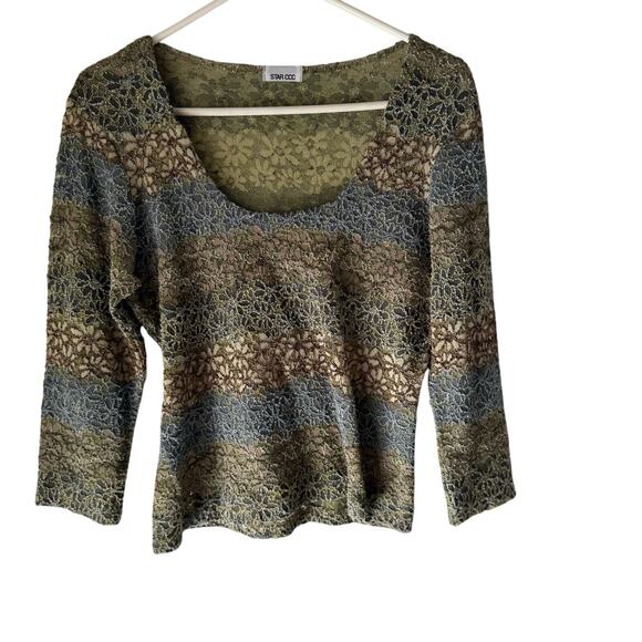 Star CCC Y2k Size Large Green Blue Floral Earth Funky Round Neck Top‎ - Picture 1 of 8